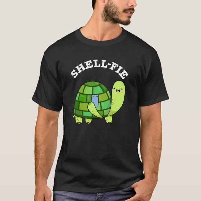 Camiseta Shell-fie Funny Tortoise Selfie Pun Dark BG (Frente)