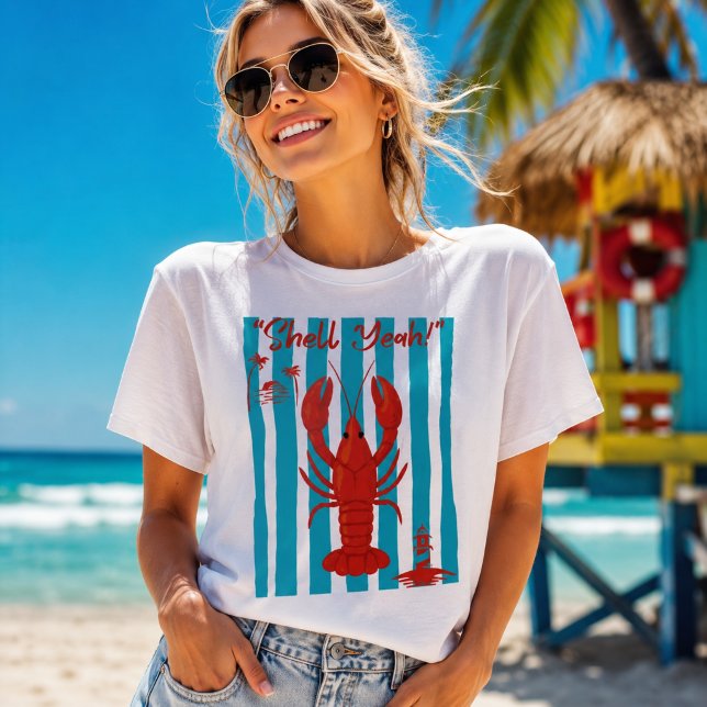 Camiseta "Shell Yeah" Funny Red Lobster Beach Stripes T-Shi (Criador carregado)