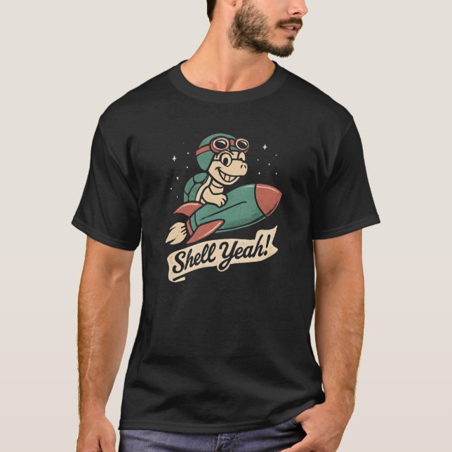 Camiseta Shell Yeah Turtle Rocket Shirt, Funny Retro Cartoo (Frente)
