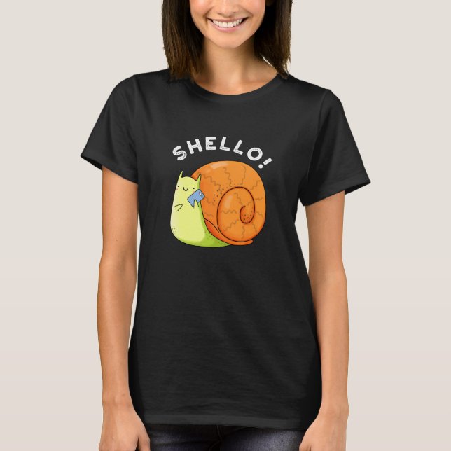 Camiseta Shello Funny Snail Celular Pun Dark BG (Frente)