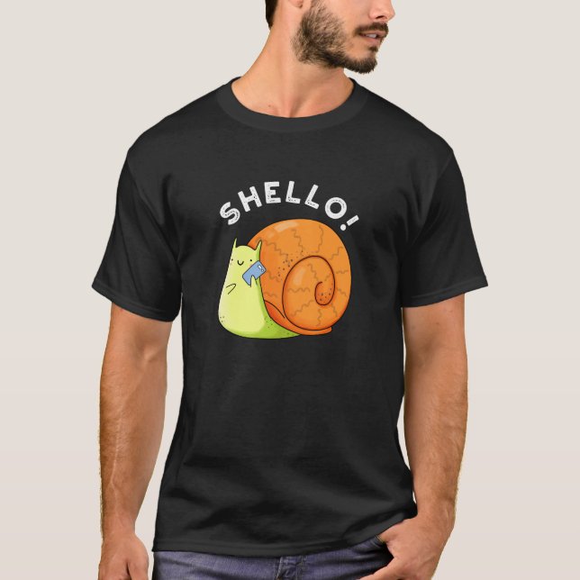 Camiseta Shello Funny Snail Celular Pun Dark BG (Frente)