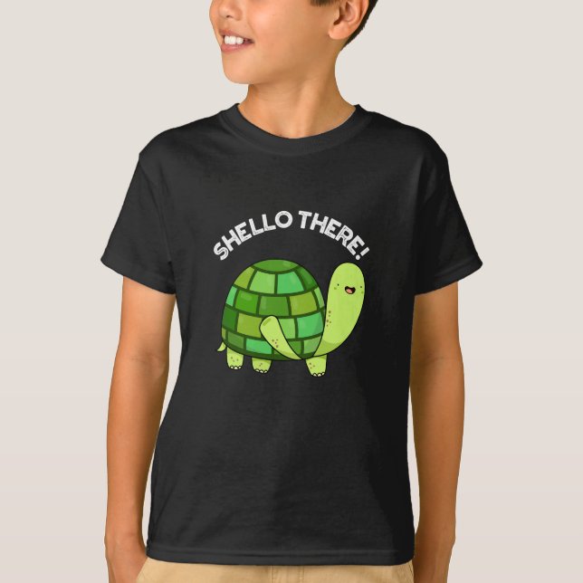 Camiseta Shello Lá Engraçado Tortoise Pun Dark BG (Frente)
