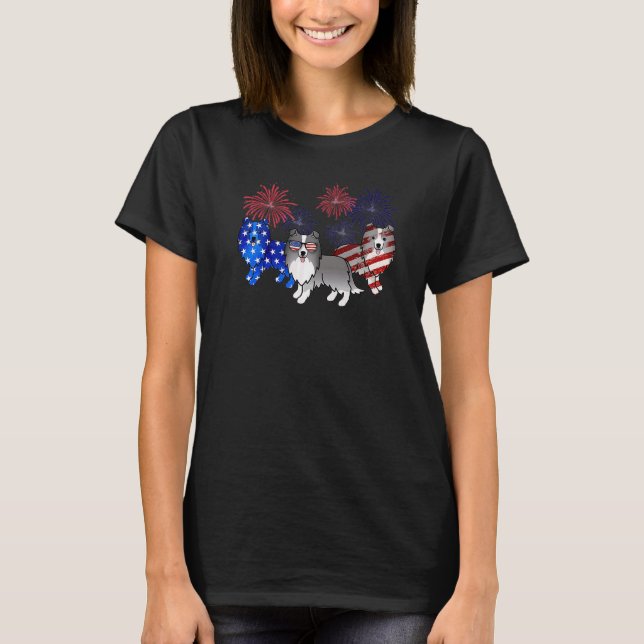 Camiseta Sheltie American Flag 4º Dia Da Independência De J (Frente)