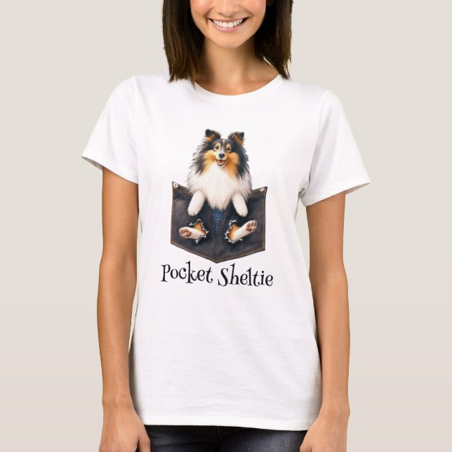 Camiseta Sheltie Dog Em Um Bolso (Frente)