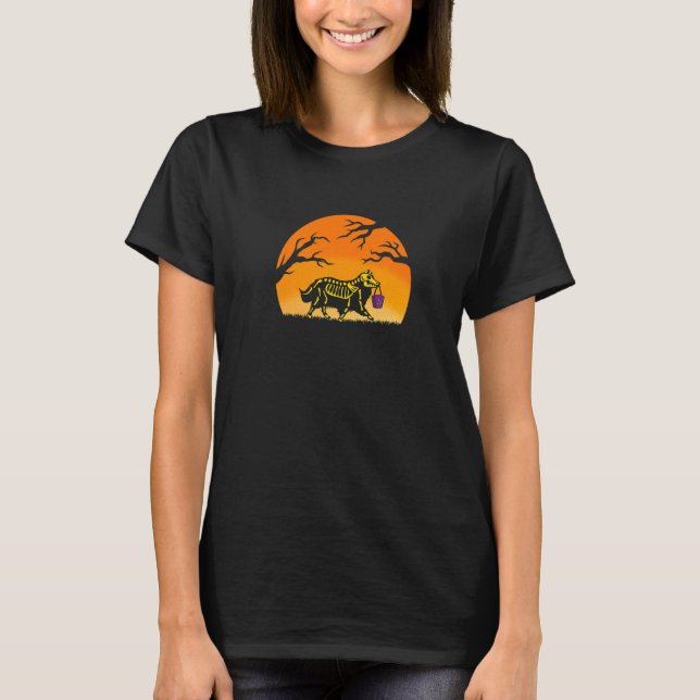 Camiseta Sheltie Halloween Trick Ou Treine Shetland Sheepdo (Frente)