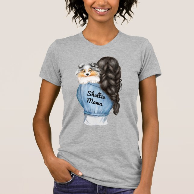 Camiseta Sheltie Mama Black Hair w Merle Shetland Sheepdog (Frente)
