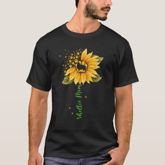 Camiseta Sheltie Mom Cool Sunflower Shetland Sheepdog Dog L (Frente)