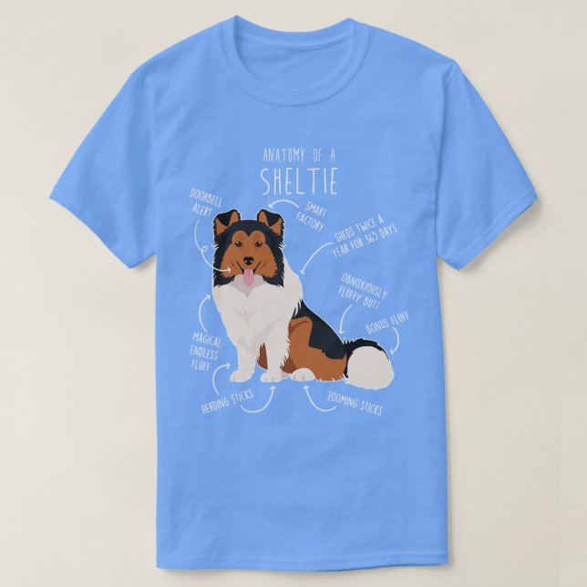 Camiseta Sheltie Shetland Sheepdog Anatomia 1 (Frente do Design)