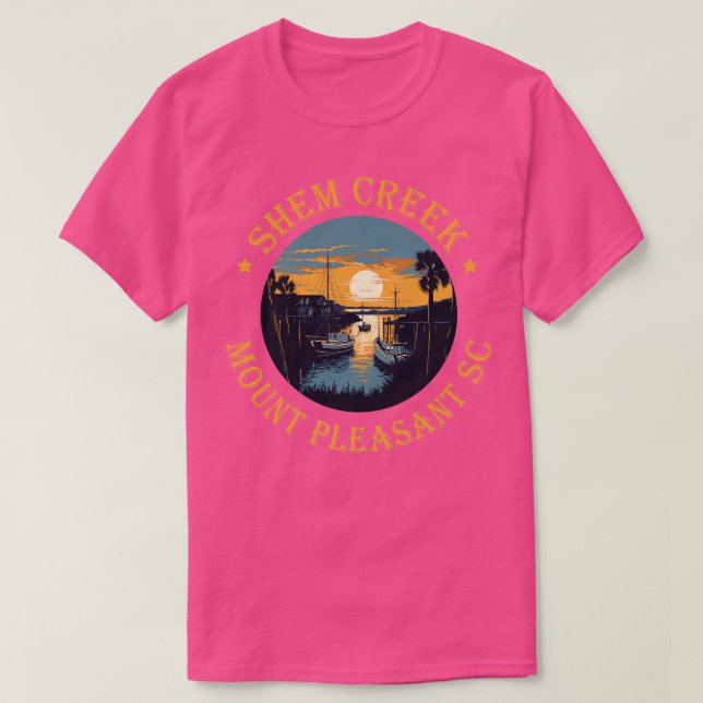 Camiseta Shem Creek Sunset Mount Pleasant SC Versão Dourada (Frente do Design)