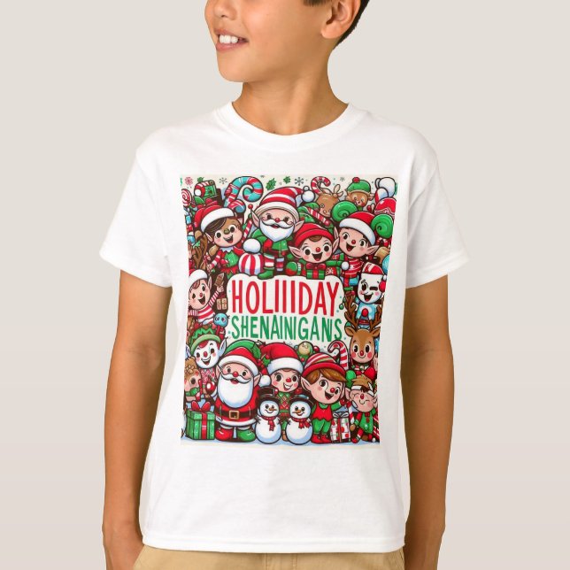 Camiseta Shenanigans Feriados - Char de Natal Animado e Bon (Frente)