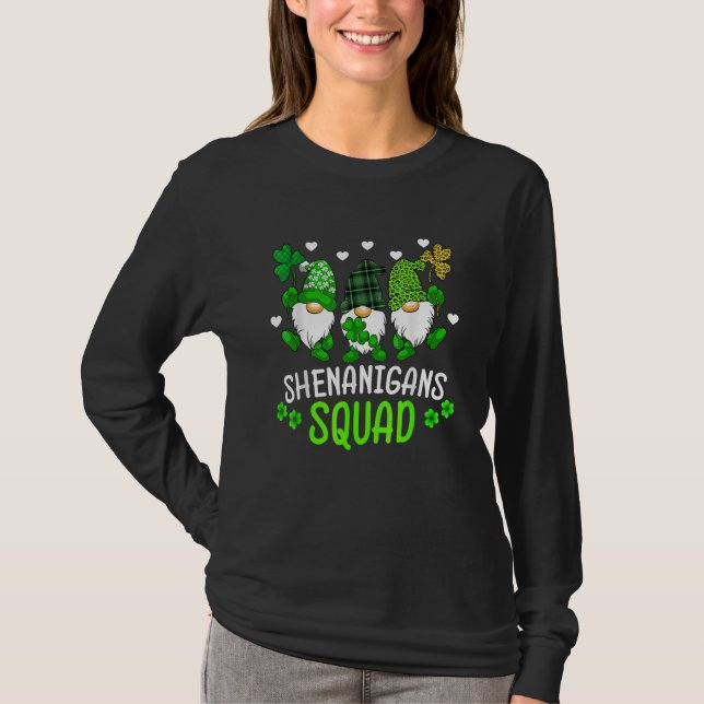 Camiseta Shenanigans Squad St Patricks Day Three Gnomes Gre (Frente)