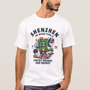 Camiseta Shenzhen: meu tipo sanguíneo são placas de circuit