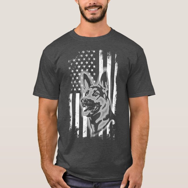 Camiseta Shepherd American Flag Patriotic Dog Gift (Frente)