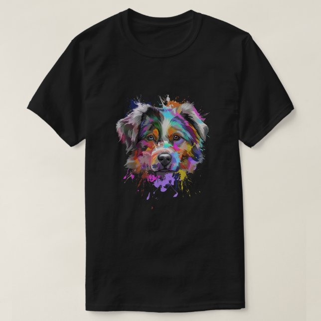 Camiseta Shepherd Australiano de Arte Aberta (Frente do Design)