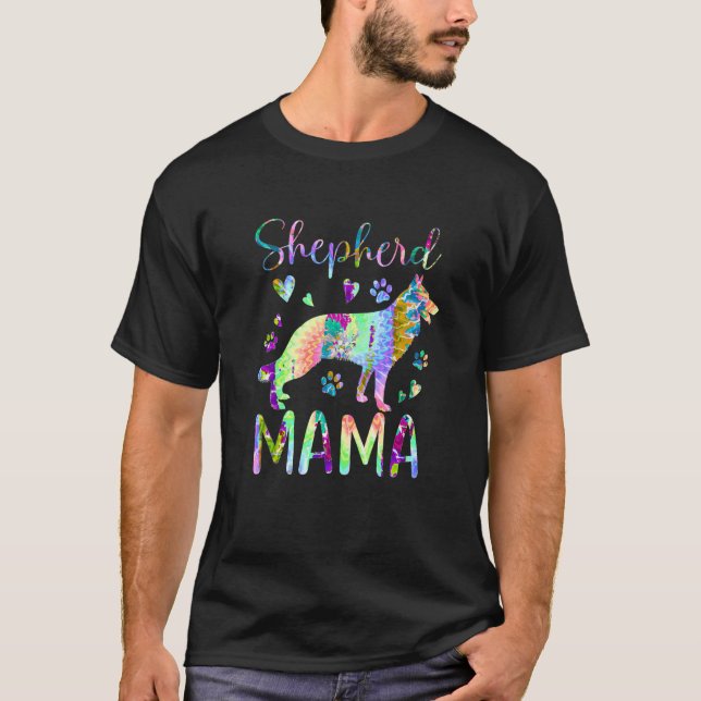 Camiseta Shepherd Mama Colorful Tie Dye German shepherd (Frente)