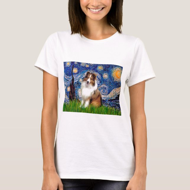 Camiseta Shetland Sheepdog 4 - Noite estelar (Frente)