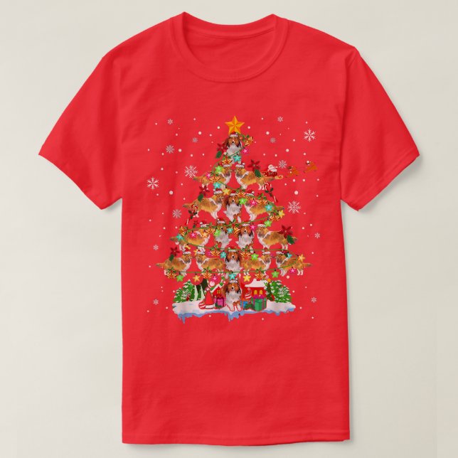 Camiseta Shetland Sheepdog Christmas Tree Lights Shel (Frente do Design)