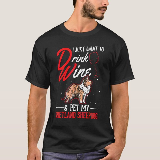 Camiseta Shetland Sheepdog E Vinho Sheltie (Frente)