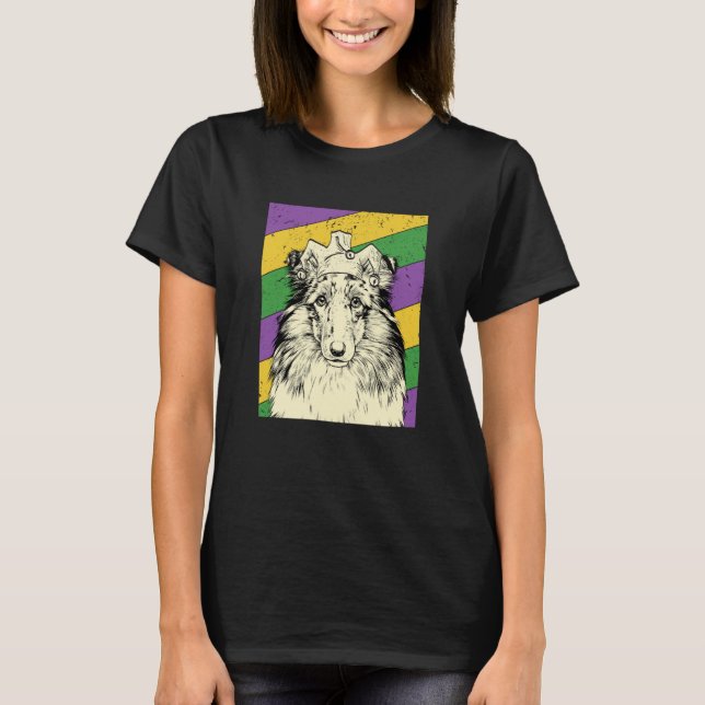 Camiseta Shetland Sheepdog Jester Mardi Gras Dog Mom or Dad (Frente)