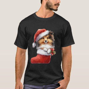 Camiseta Shetland Sheepdog No Natal Santa Hat Xmas
