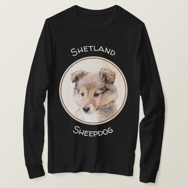 Camiseta Shetland Sheepdog Puppy Pintura Original (Frente do Design)