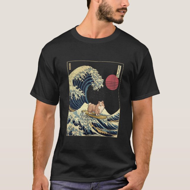 Camiseta Shetland Sheepdog Sheltie Japanese Kanagawa Wave F (Frente)