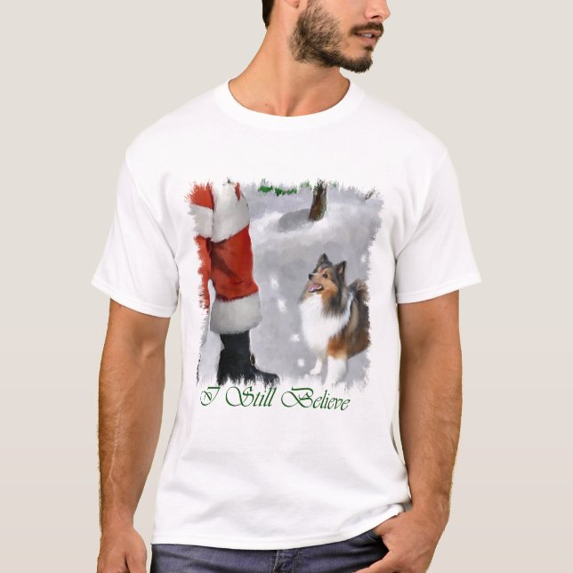 Camiseta Shetland Sheepdog Sheltie presentes de Natal (Frente)