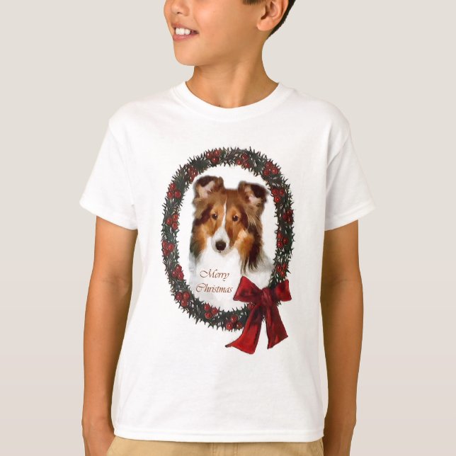 Camiseta Shetland Sheepdog Sheltie presentes de Natal (Frente)