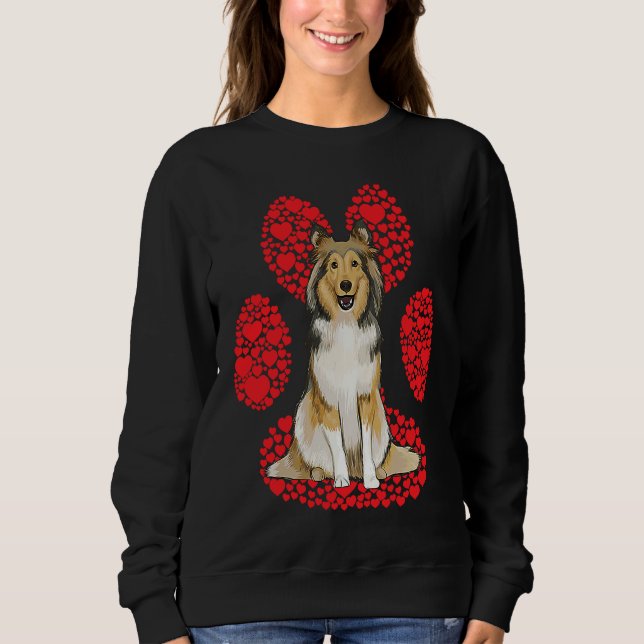 Camiseta Shetland Sheepdog Valentines Day Dog Love Paw (Frente)