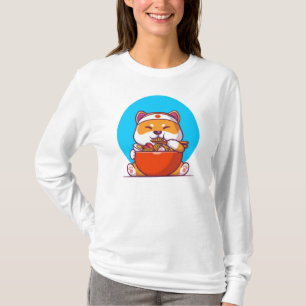 Camiseta Shiba Cinto Comendo Ramen Noodle Cartoon-23054