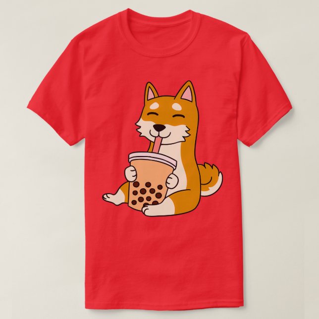 Camiseta Shiba Inu Bebendo Bubble Tea (Frente do Design)