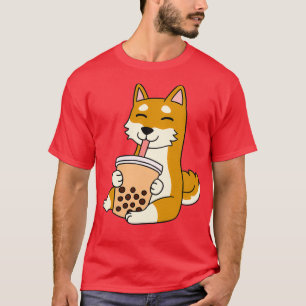 Camiseta Shiba Inu Bebendo Bubble Tea