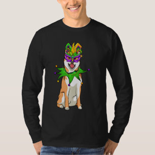 Camiseta Shiba Inu Cachorro Mardi Gras Máscara O Bead Engra
