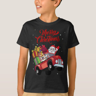 Camiseta Shiba Inu Com Papai Noel Em Cão Vermelho