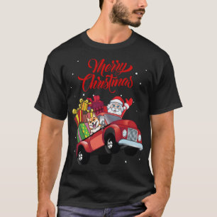 Camiseta Shiba Inu Com Papai Noel Em Cão Vermelho