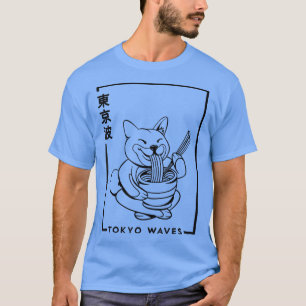 Camiseta Shiba Inu Dog Comendo Ramen Minimalístico J