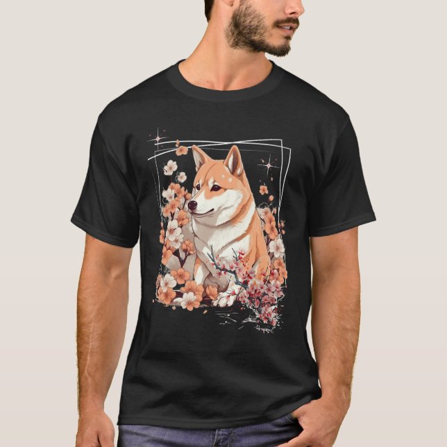 Camiseta Shiba Inu Dog Japanese Cherry Blossom Sakura Flowe (Frente)