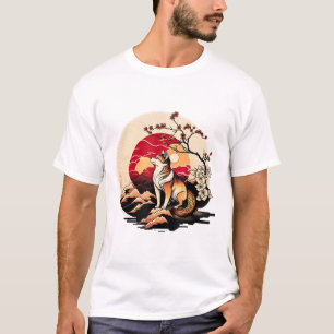Camiseta Shiba Inu Dog Sunset Ukiyo e Style