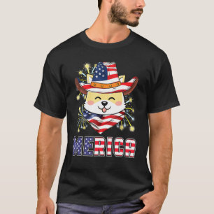 Camiseta Shiba Inu Dog USA Flag Hat Fireworks Merica 4th Of