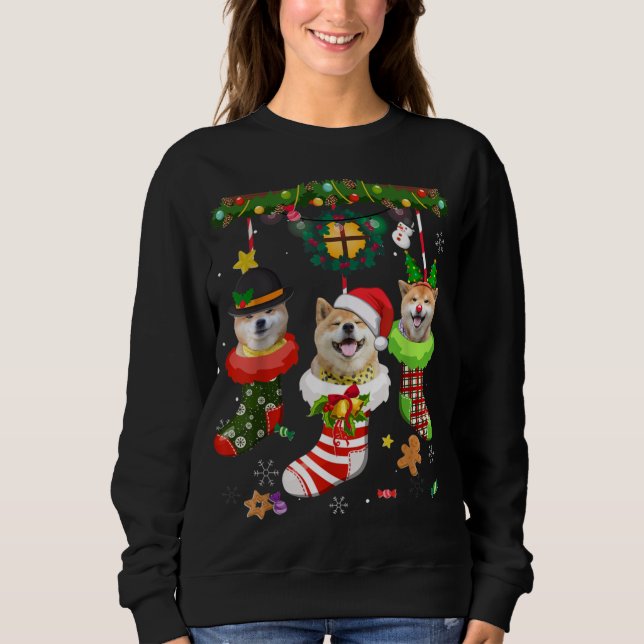 Camiseta Shiba Inu Em Meias De Natal Santa Hat Luzes De Nat (Frente)
