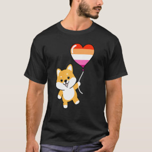 Camiseta Shiba Inu Heart Balloon Orange Pink Lésbica 1