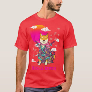 Camiseta Shiba Inu Japonês Aestética Sakura Cherry Blossom
