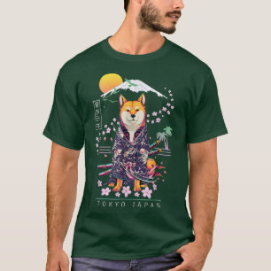 Camiseta Shiba Inu Japonês Aestético Sakura Engraçado