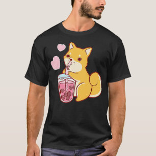 Camiseta Shiba Inu Japonês Fox Dog Bebendo Chá