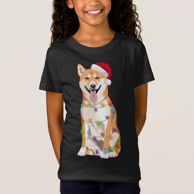 Camiseta Shiba Inu Natal Luz Xmas Cachorro Papais noeis Ha (Frente)