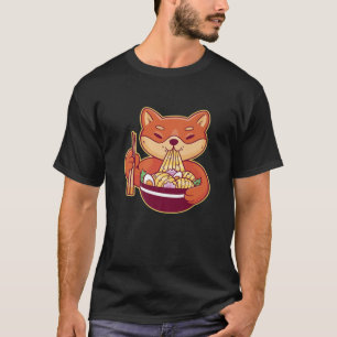 Camiseta Shiba Inu Ramen Japonês Comendo Ramen Noodles