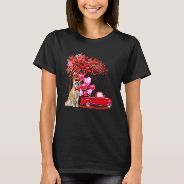 Camiseta Shiba Inu Sunglass Copas Corações Pickup Truck Cou (Frente)