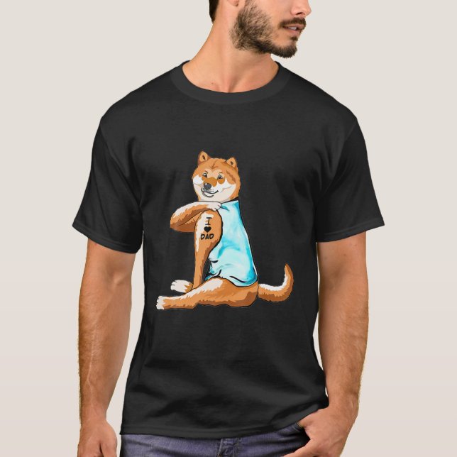 Camiseta Shiba Inu Tattoos Eu Adoro Pai Cachorro Dotado Pai (Frente)