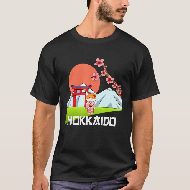 Camiseta Shiba Inu Uni Cog Hokkaido Kimono Bandeira Montanh (Frente)