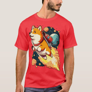 Camiseta shiba inu voando para o espaço com um foguete